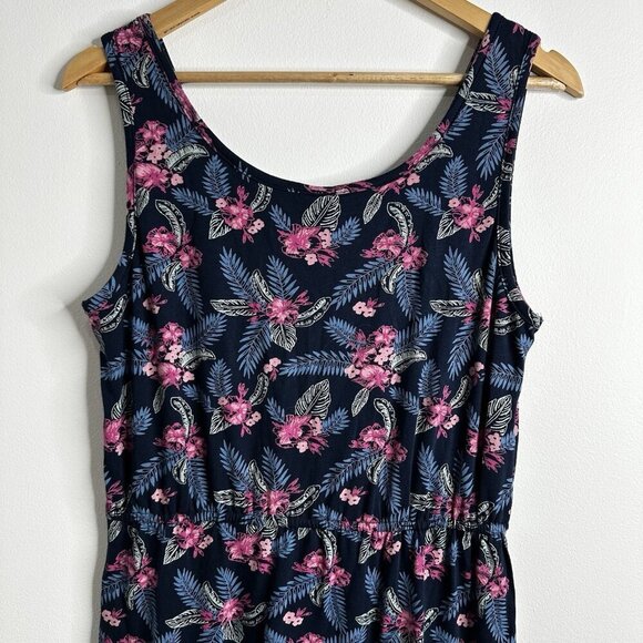 Mata Traders Maxi Dress Sz L Floral Navy Boho Jersey Knit Organic Cotton Stretch - Picture 7 of 9